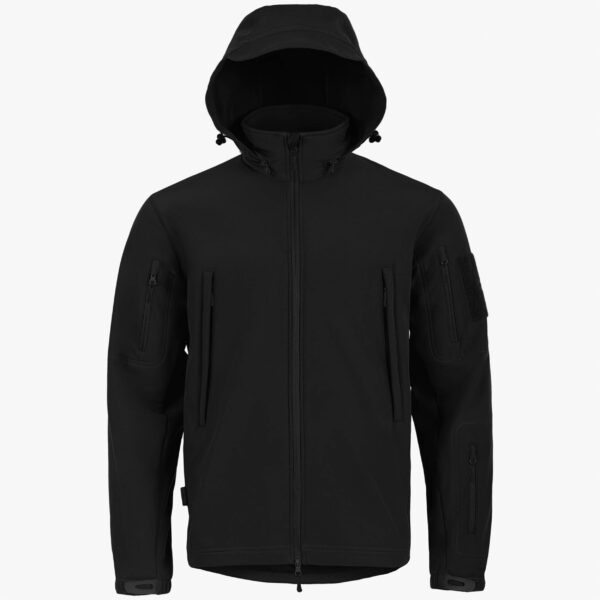 Tactical softshell jas zwart capuchon